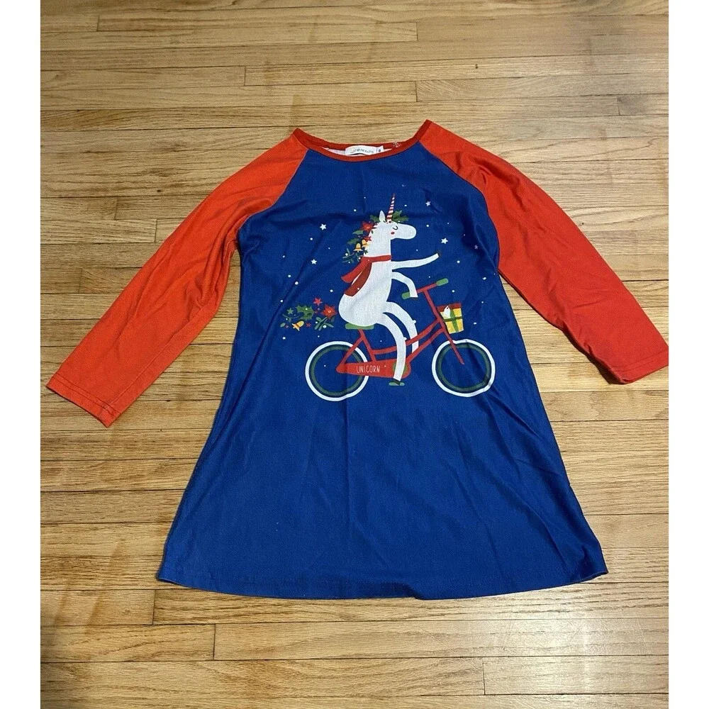 Sunshine Swing Girl Nightgown Pajama Size 8 Unicorn Riding Bike Cute